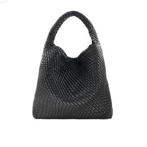 Powder Blue Woven Tote Black Vegan Very Durable With Makeup 💄